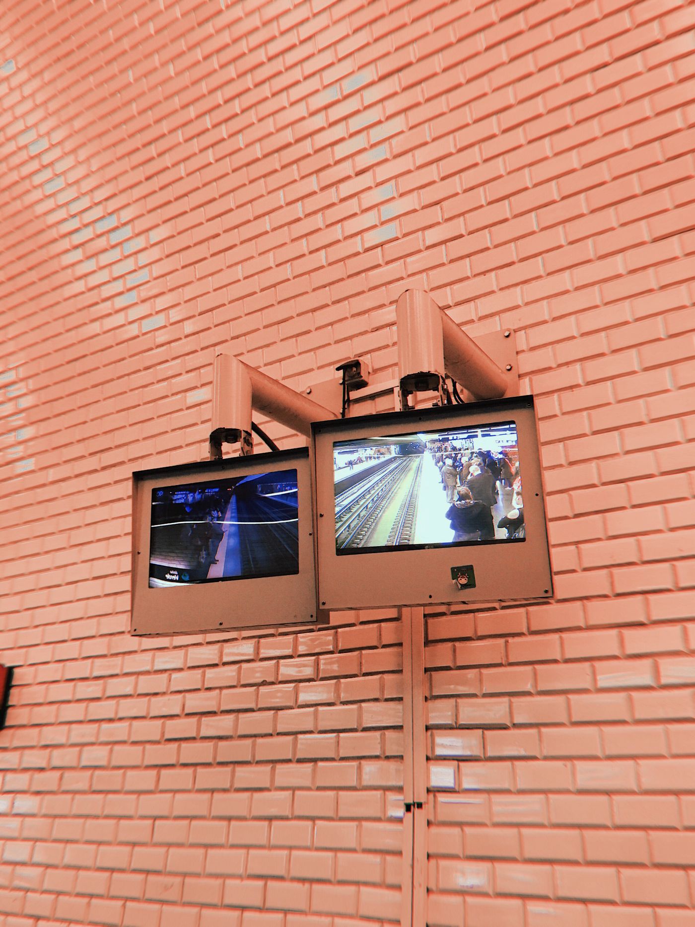 Surveillance monitors showing camera feeds